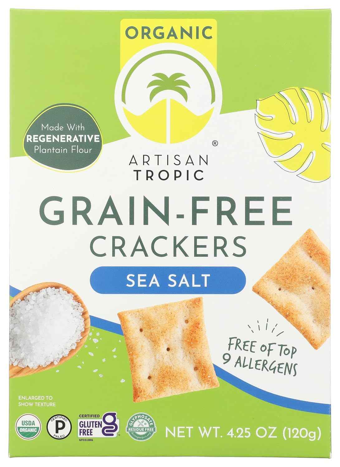 ARTISAN TROPIC Organic Sea Salt Crackers, 4.25 OZ – Lectin-Free Crunch for Whole30 and Paleo Diets