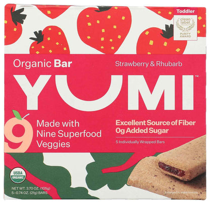 Yumi Organic Bar Strawberry Rhubarb – No Added Sugar Superfood Snack for Mindful Wellness Routines