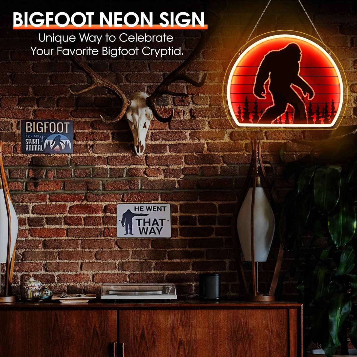 Cryptid Co. Bigfoot Neon Sign – Funny Housewarming and Holiday Gift for Men and Women, Quirky Cryptid Wall Decor with UV Print