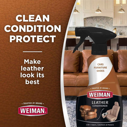 Weiman Leather Cleaner & Conditioner - 2 Pack for Jeep Seats, Truck Interiors & Outdoor Patio Cushions, UVX-15 Sun Protection