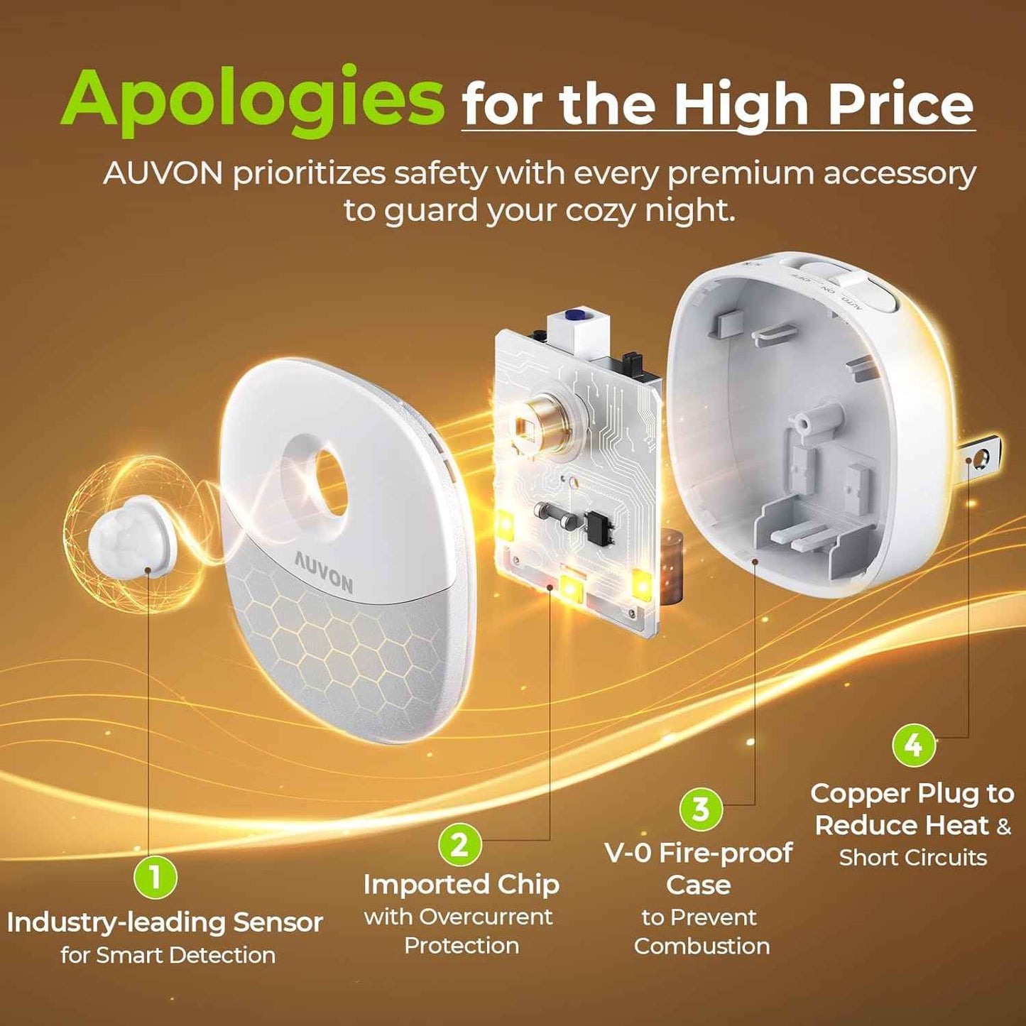 AUVON Dusk to Dawn Night Light – Smoke Free, Flame Free Nighttime Path Lighting for Seniors Aging in Place