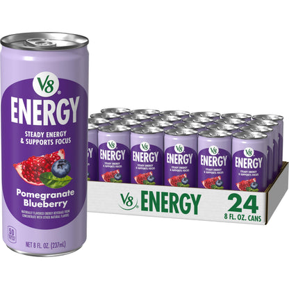 V8 +Energy Sparkling Pomegranate Blueberry – Travel Friendly Can for Camping and Roadside Refuel