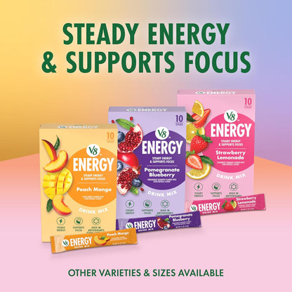 V8 Energy Strawberry Lemonade Energy Drink Powder for Desk and Commute, 10 Calorie Single Serve Sticks