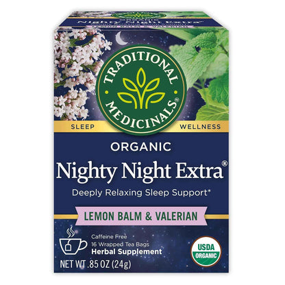 Traditional Medicinals Nighty Night Extra – Focus Recovery Tea for End-of-Workday Decompression, 16 Bags