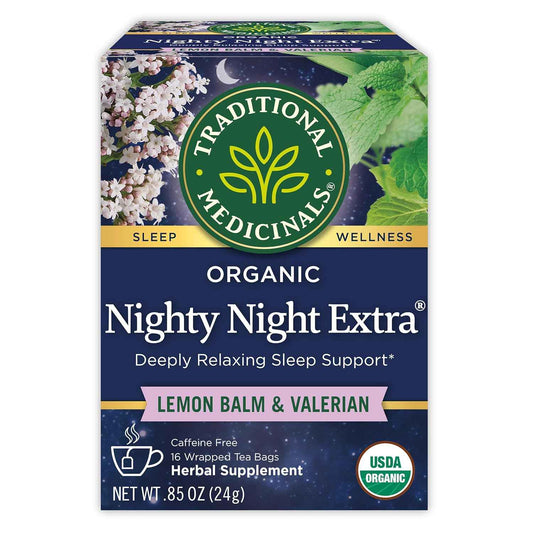 Traditional Medicinals Nighty Night Extra – Focus Recovery Tea for End-of-Workday Decompression, 16 Bags