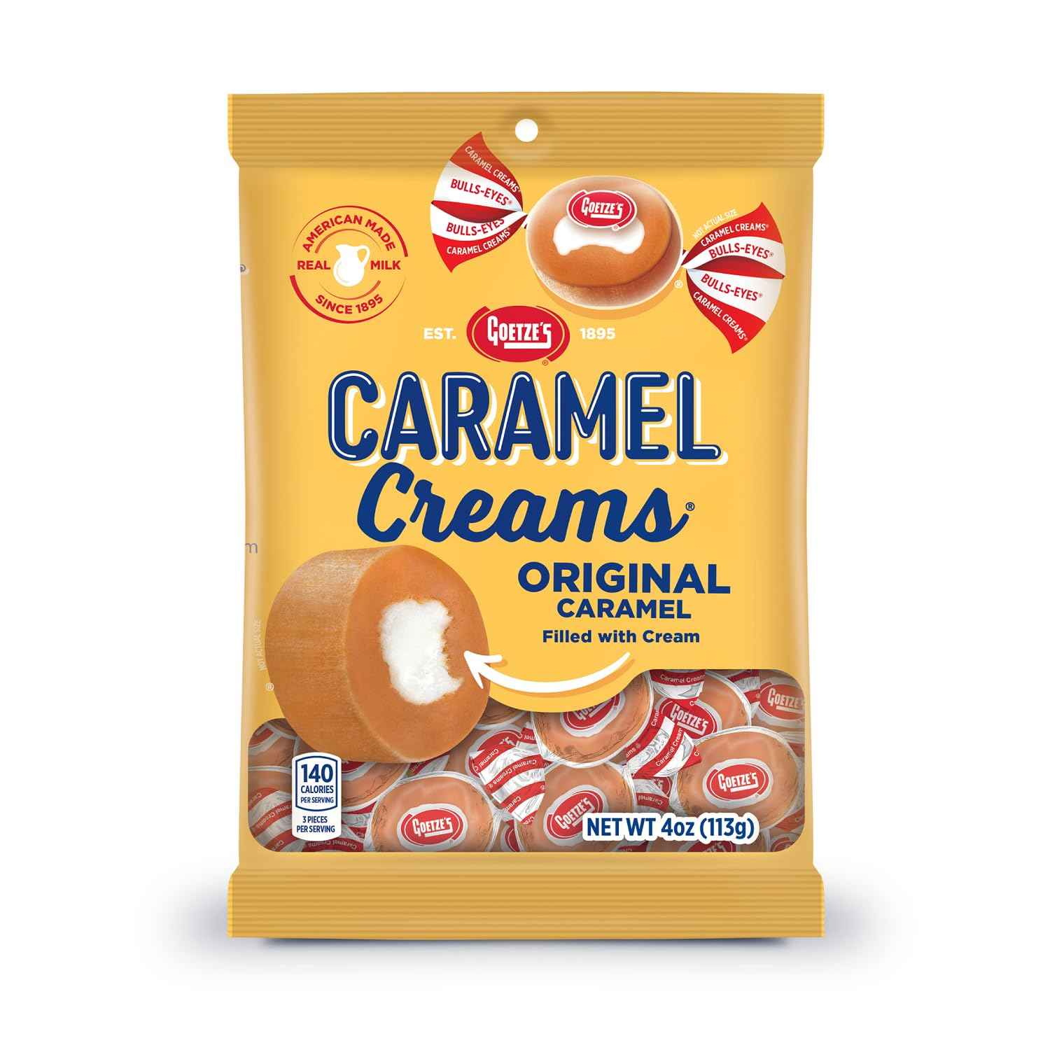 Goetze's Vanilla Caramel Creams - Retro Candy Gift for Mom on Her Birthday, 4 oz Resealable Bag