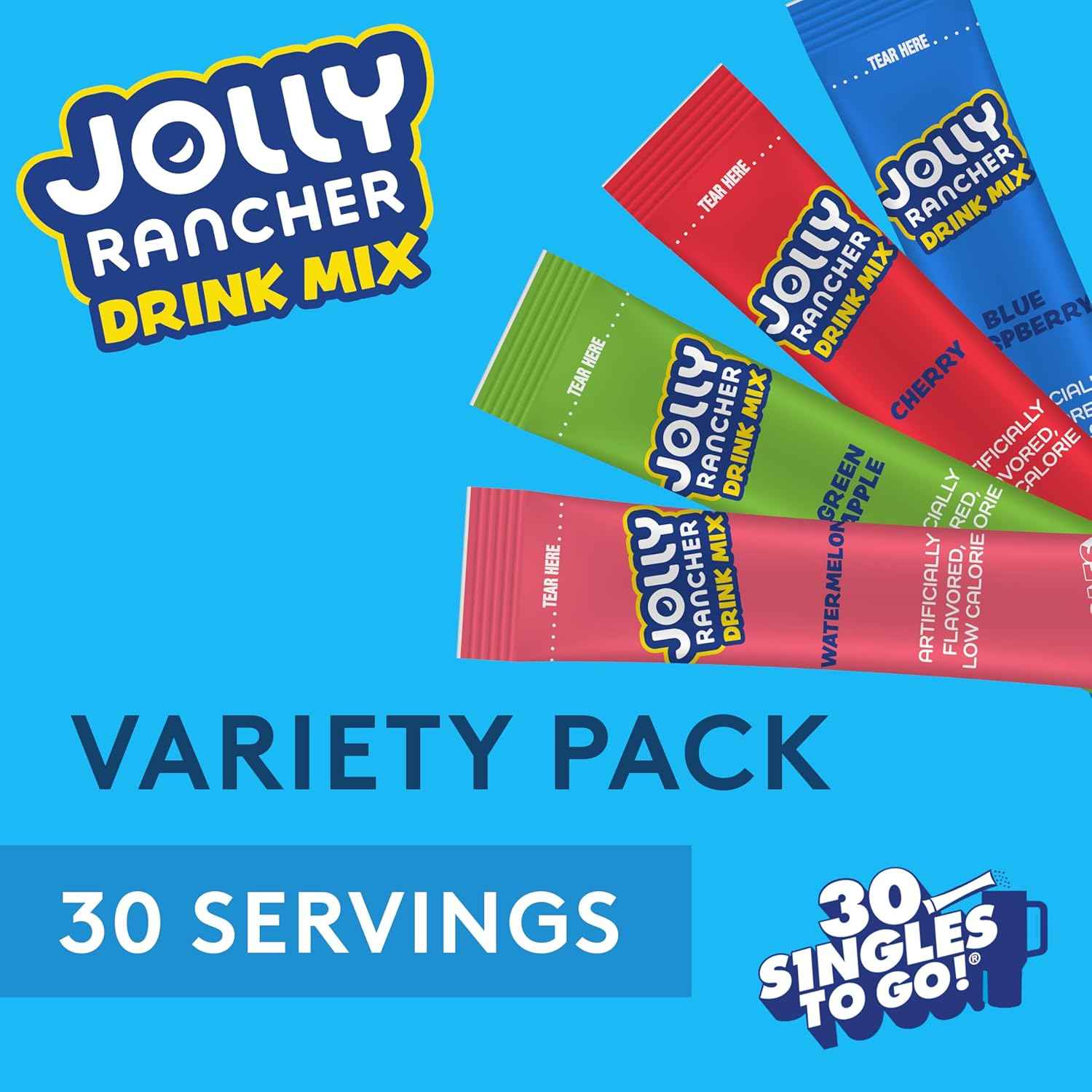 Jolly Rancher Singles To Go Powdered Drink Mix – Lunch Box Water Flavoring for Kids' School Lunches, Zero Sugar Variety Pack