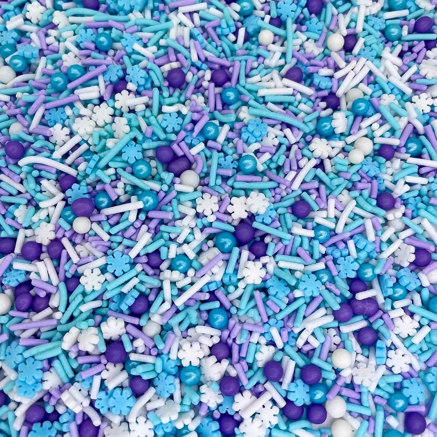 Manvscakes Winter Sprinkle Mix – Showpiece Dessert Topping for Holiday Tablescapes, Pink Purple Blue Snowflake Sprinkles