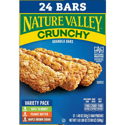 Nature Valley Crunchy Granola Bars – Clean-Label Office Snack for Clean Eating, 24 Count Box