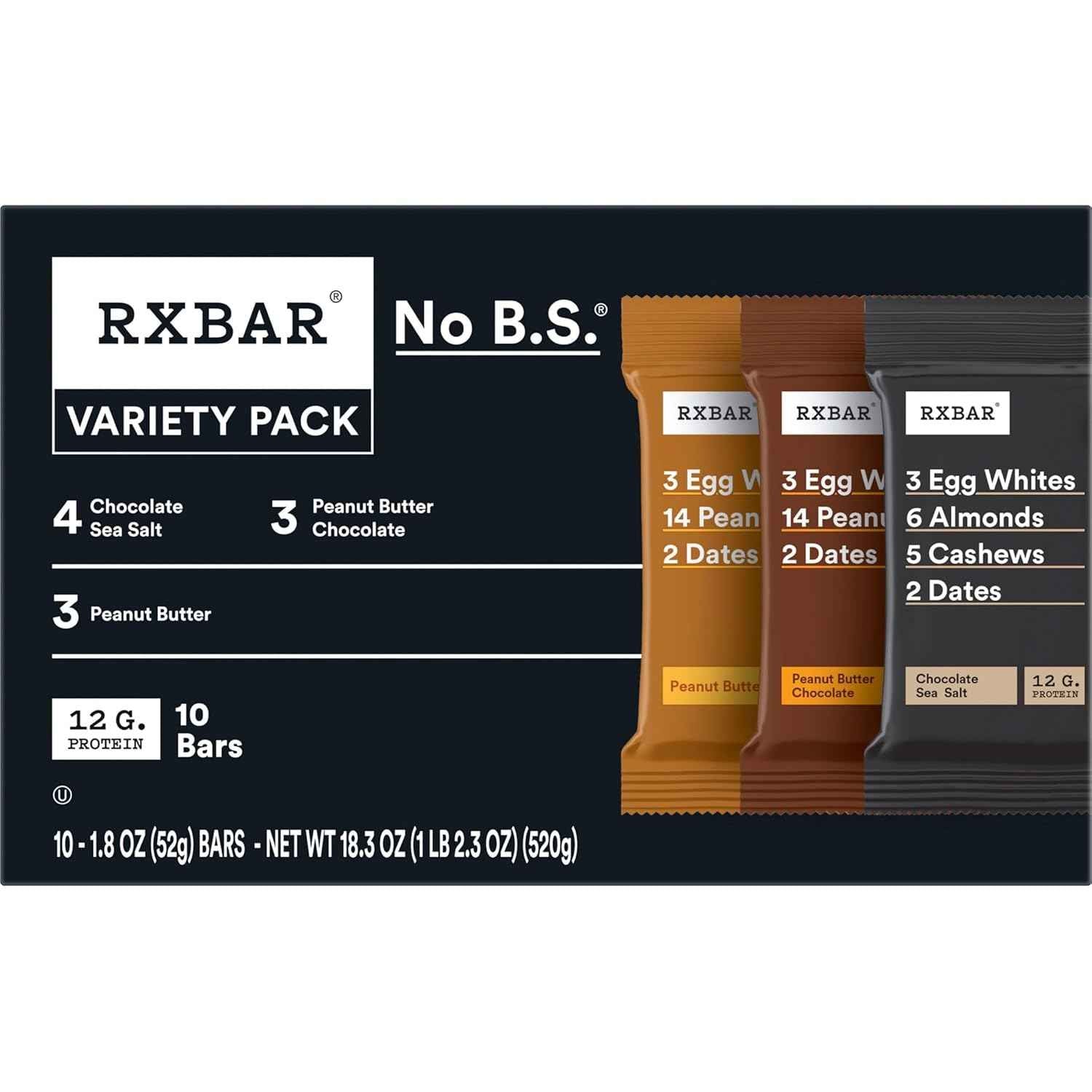 RXBAR Protein Bars Variety Pack – Office Desk Snack for Focused Mid-Work Fuel, 12g Protein Energy Boost