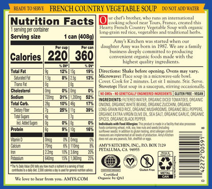 Amy's Kitchen Organic Gluten Free French Country Soup – Kid Approved Plant Based Meal for Lunchbox and Dinner Table
