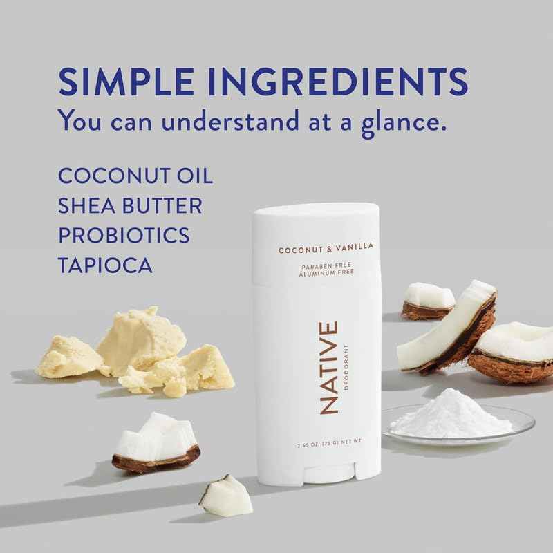 Native Coconut & Vanilla Aluminum-Free Deodorant 72-Hour Protection for Camping, Hiking, and Patio Outdoor Activities