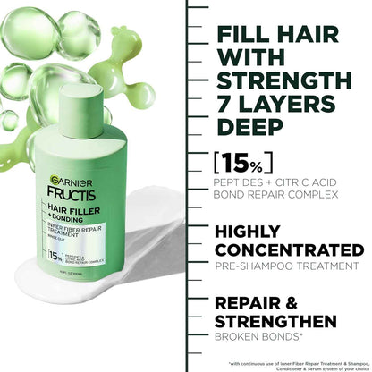 Garnier Fructis Hair Filler Bonding Treatment — Pre-Shampoo Bond Repair Ritual for Damaged Hair, 10.1 Fl Oz