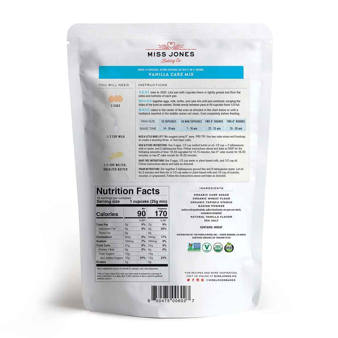 Miss Jones Baking Organic Yellow Cake Mix – Thoughtful Gift for Allergy-Aware Families, Vegan Vanilla Cake Mix Pack for Housewarmings and Holiday Hosting