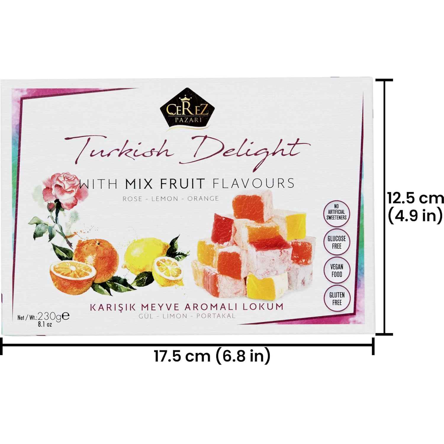 Cerez Pazari Assorted Lokum in Rose, Orange and Lemon – Crafted Confections for Elevated Entertaining, Hand-Cut Vegan Candy