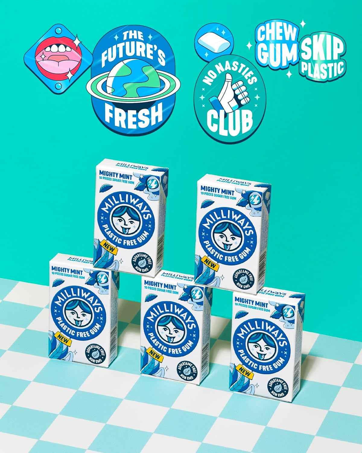 Milliways Mighty Mint | Portable Chewing Gum for Hiking and Camping, Xylitol Plastic Free 4 Pack