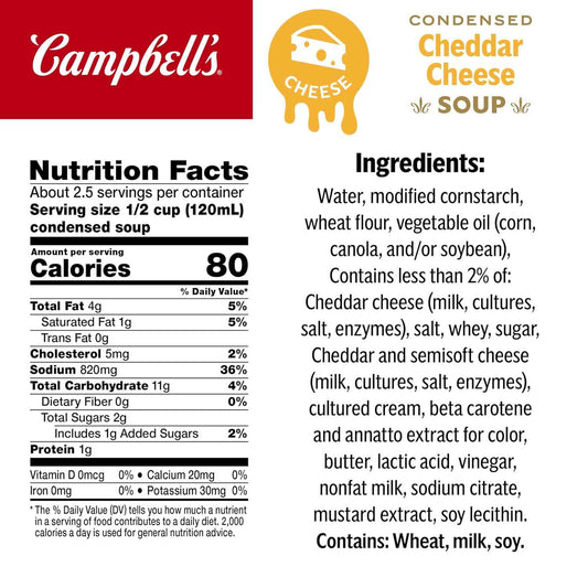 Campbell's Condensed Cheddar Cheese Soup – Vegetarian Pantry Staple for Balanced Flexitarian Meals, 10.5 oz Can