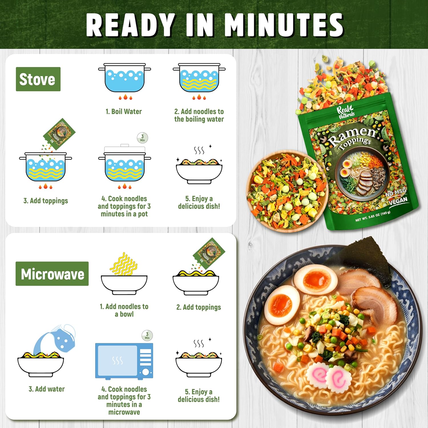 VeggieRush Freeze-Dried Veggie Sprinkle – Sneaky Veggie Topper for Kid-Friendly Ramen Bowls