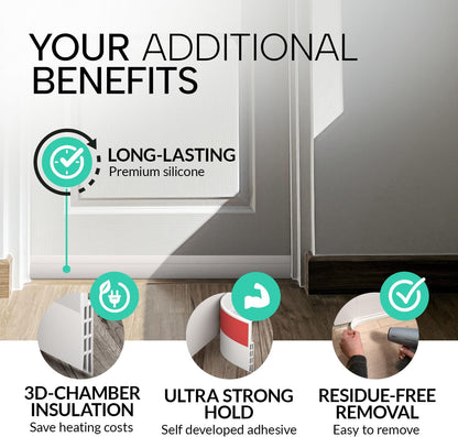 Vellure® Door Draft Stopper for Bottom of Door – Child and Pet Safe Rental Door Seal, No Tools No Drilling