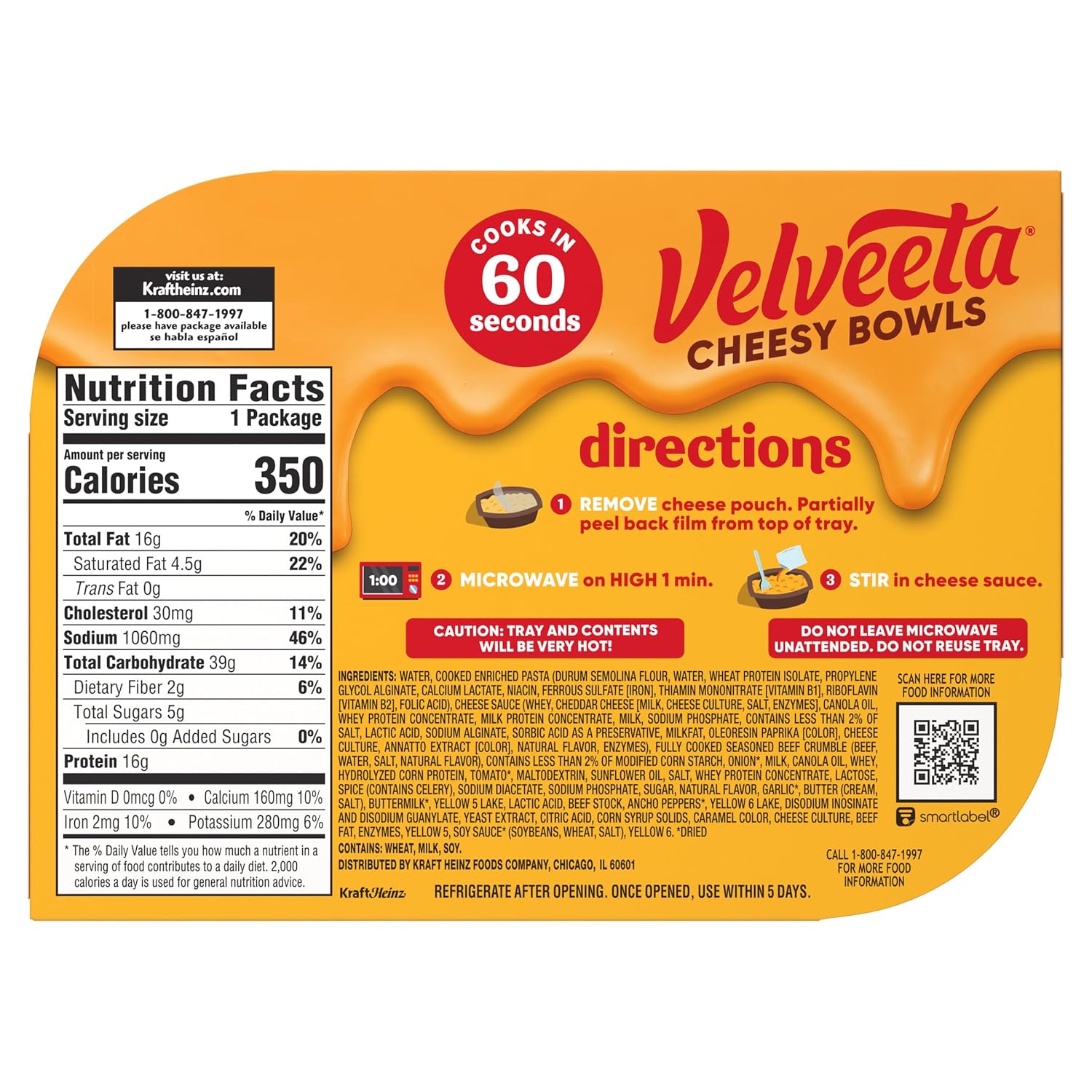 Velveeta Cheeseburger Mac Bowl – Quick Desk Microwave Meal for Back-to-Back Workdays, 9 oz Ready-to-Heat Tray