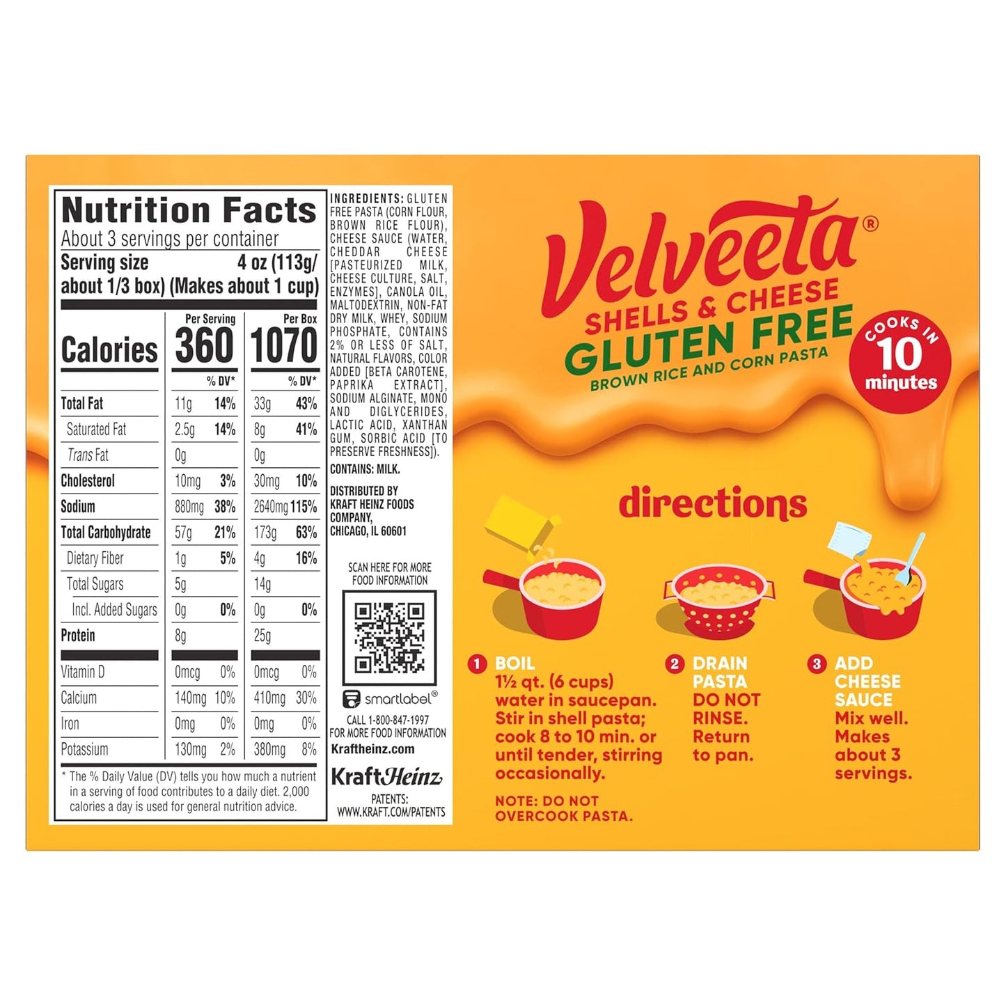 Velveeta Gluten Free Shells & Cheese, Safe School Lunch for Celiac Kids, 12 oz Box