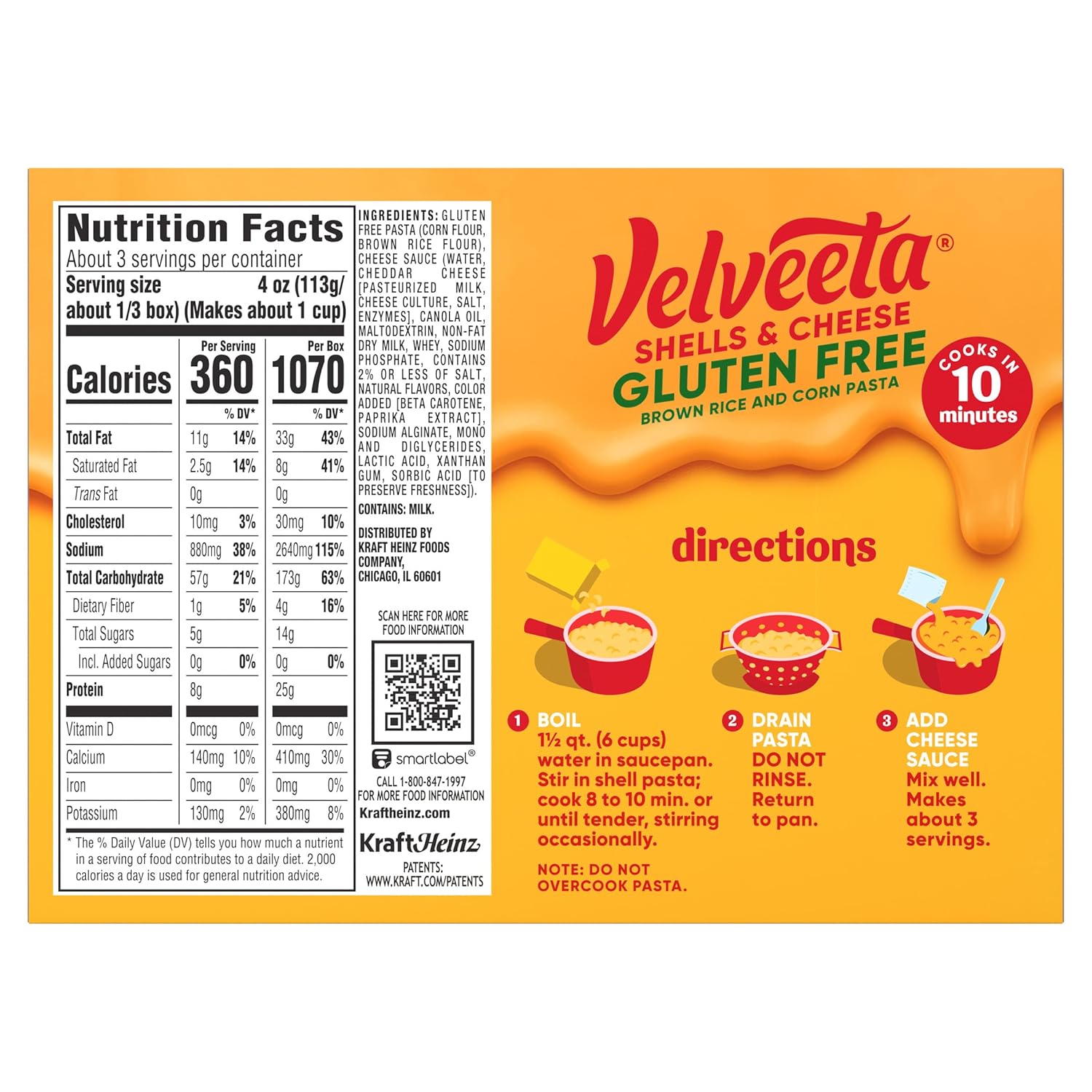 Velveeta Gluten Free Shells & Cheese, Safe School Lunch for Celiac Kids, 12 oz Box