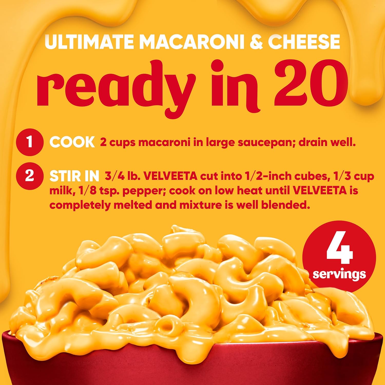 Velveeta Original Cheese Block – Creamy Melt for Kid-Friendly Grilled Cheese and Snacks, 1 lb