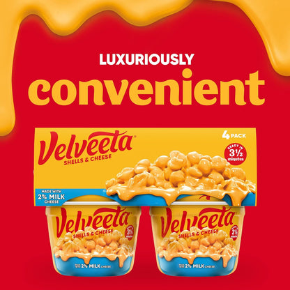 Velveeta Shells & Cheese Microwaveable Shell Pasta – Quick Study Snack for College Students, Ready in 3.5 Minutes, 4 ct of 2.19 oz Cups