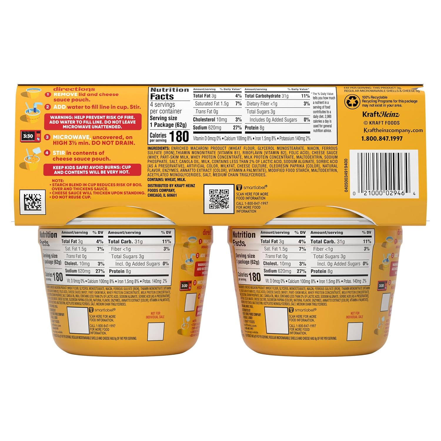 Velveeta Shells & Cheese Microwaveable Shell Pasta – Quick Study Snack for College Students, Ready in 3.5 Minutes, 4 ct of 2.19 oz Cups