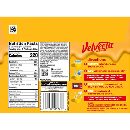 Velveeta Shells & Cheese Original Microwaveable Cup – Kid-Friendly Lunchbox Pasta for Picky Eaters, 2.39 oz Single-Serve