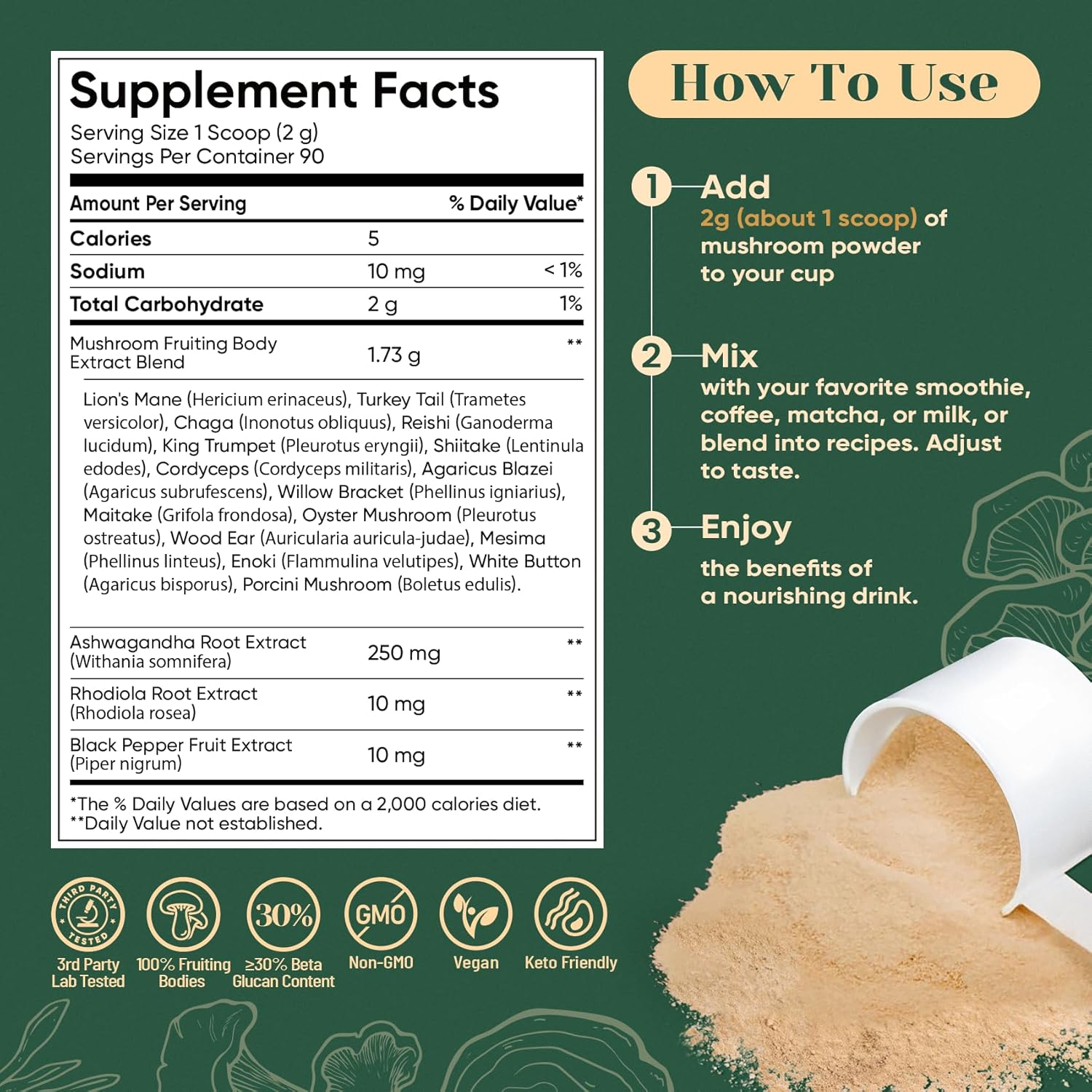 Venture Pal 16-in-1 Adaptogenic Mushroom Powder – Calming Evening Wind-Down Ritual for Stress and Mood Support