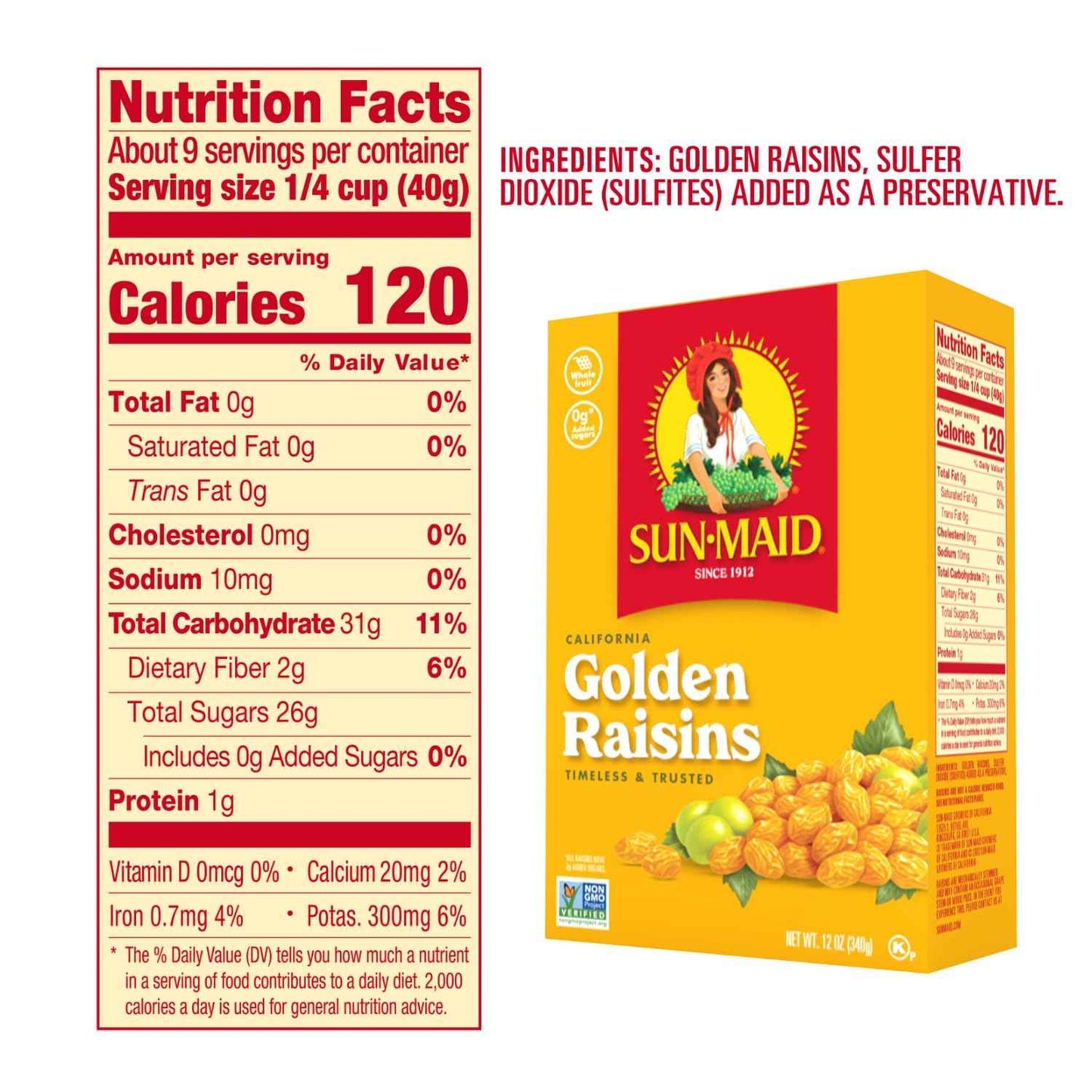 Sun-Maid California Golden Raisins – Road Trip & Picnic Sharing Snack for Families, 12 oz Box