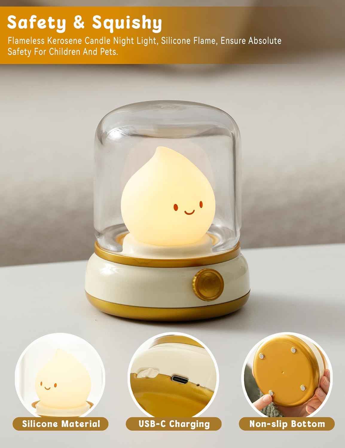 Flameless Candle Lamp – Unique Birthday Gift for Her, Cozy Bedroom Decor for Teens and Women, Rechargeable Dimmable Night Light