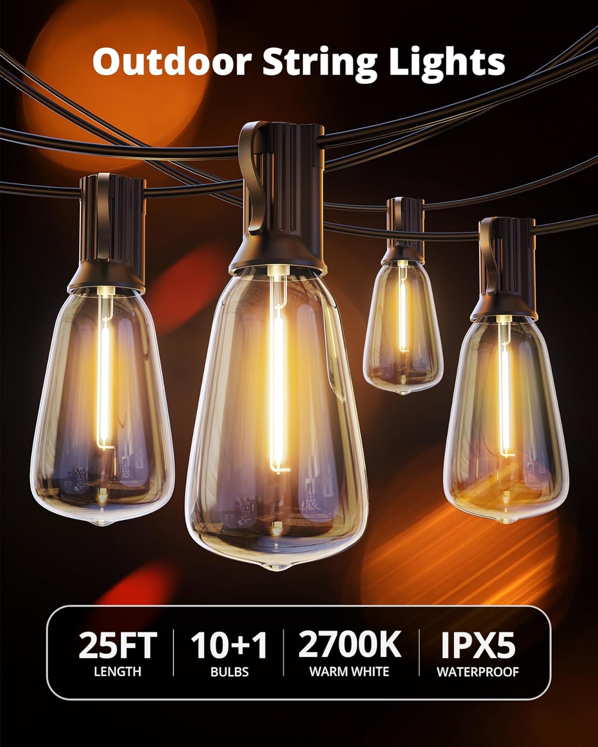 VIPAR Shatterproof String Lights – Cool-Touch ST38 LED Bulbs Safe for Kids, Pets, and Family Backyards