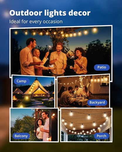 VIPAR Shatterproof String Lights – Cool-Touch ST38 LED Bulbs Safe for Kids, Pets, and Family Backyards