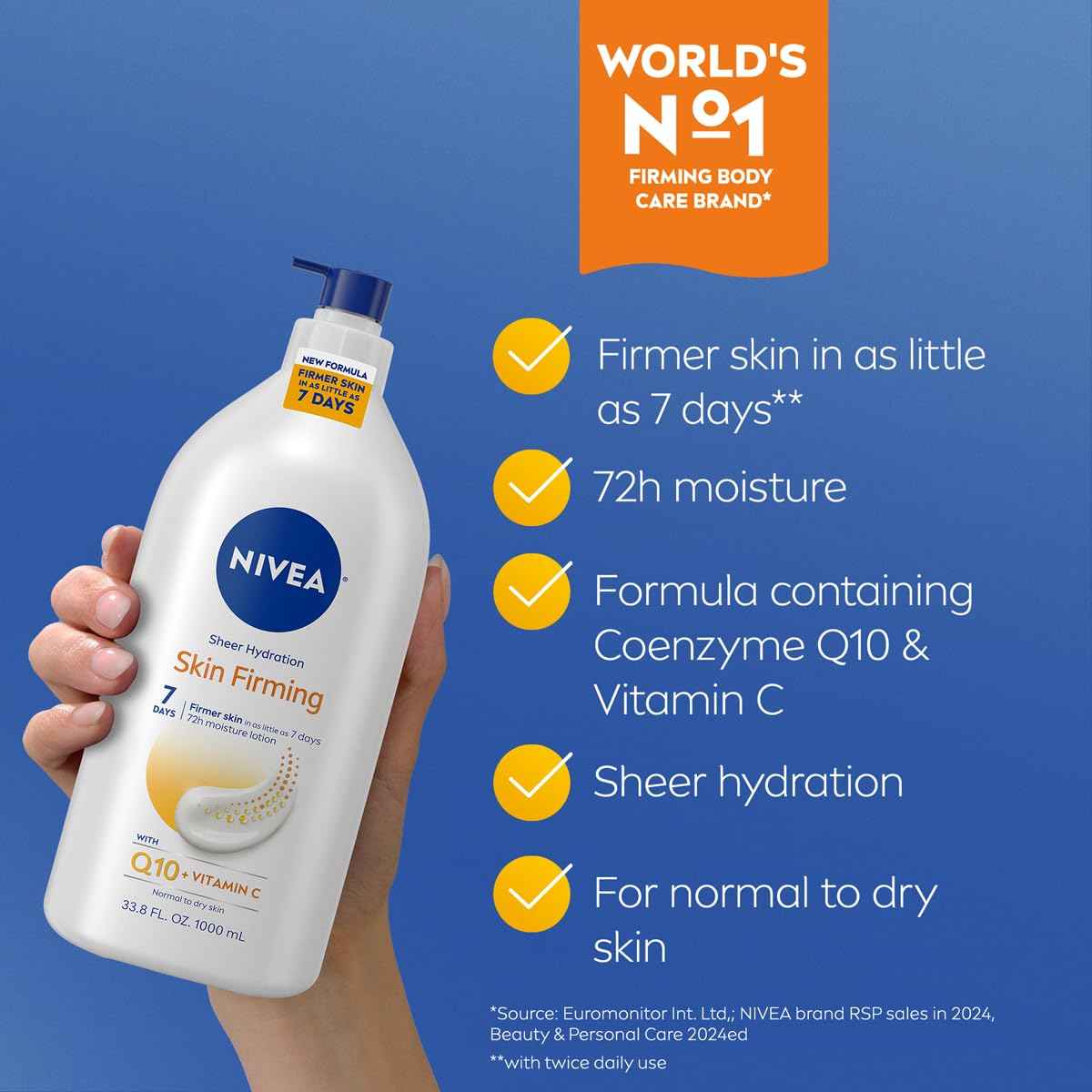 NIVEA Sheer Hydration Q10 Lotion – Dermatologist-Tested Firming Body Care for Sensitive Family Bathrooms