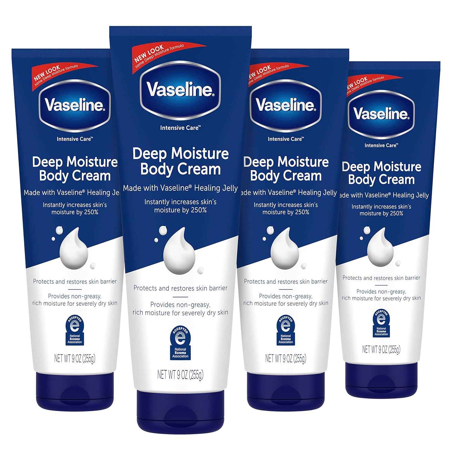 Vaseline Healing Deep Moisture Cream – Hypoallergenic, Non-Comedogenic Body Lotion for Sensitive Skin Families, 8 Pack