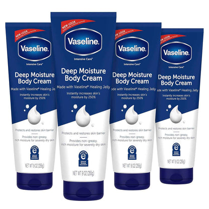 Vaseline Healing Deep Moisture Cream – Hypoallergenic, Non-Comedogenic Body Lotion for Sensitive Skin Families, 8 Pack