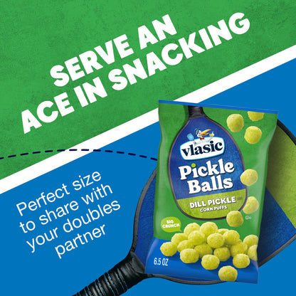 Vlasic Pickle Balls Dill Pickle Flavored Corn Puffs 6.5 oz – Gluten-Free Indulgent Snack for Mindful Munching at Home