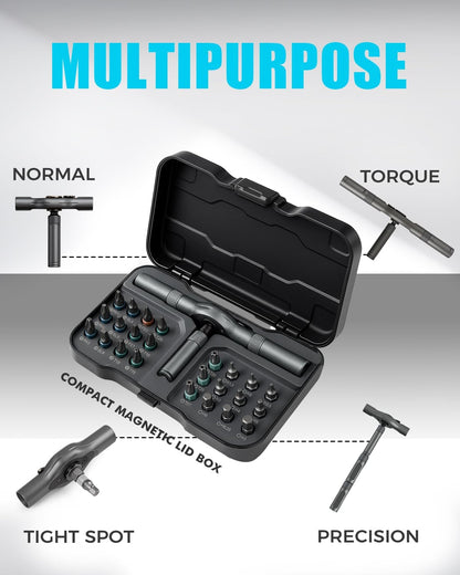 VMAN Ratchet Screwdriver Set – Clutter-Free Tool Drawer Solution, Single Compact Multi-Driver