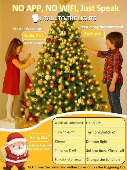 Cascadia Lights Child-Safe Voice-Activated Christmas Tree Lights for Family Living Room, Cool-to-Touch LED Waterfall Lights with 6h Auto Shutoff