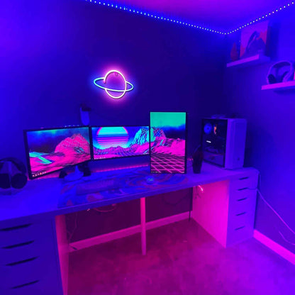 Lumoonosity Planet Neon Sign - Child Friendly LED Night Light for Kids Bedroom and Playroom, Cool Touch Saturn Wall Decor, USB Powered with On/Off Switch