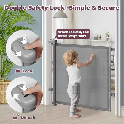 Retractable Baby Gate for Stairs & Doorways – Trip-Free Mesh Barrier for Toddler Fall Prevention, 55" Wide Child Safety Gate