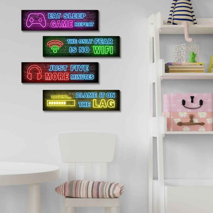 4 Pcs Printed Neon Gaming Posters – Cool Christmas and Housewarming Gift for Gamers, Game Room Wood Signs