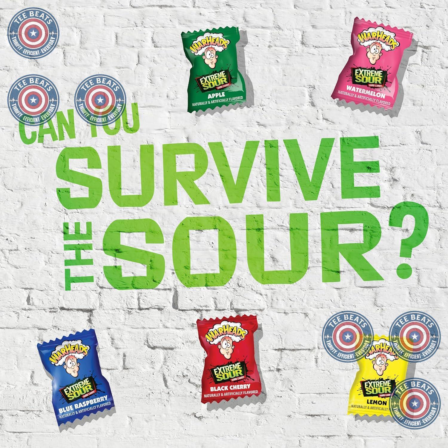 WARHEADS Extreme Sour Hard Candy Five Flavor Assortment 2 oz Bag Care Package Snack for Teens and College Students