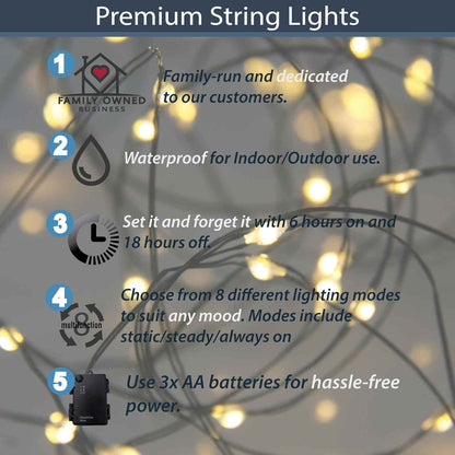QBIS Battery Fairy Lights – Thoughtful Housewarming Gift for Her, Warm White Bedroom Decor with Timer