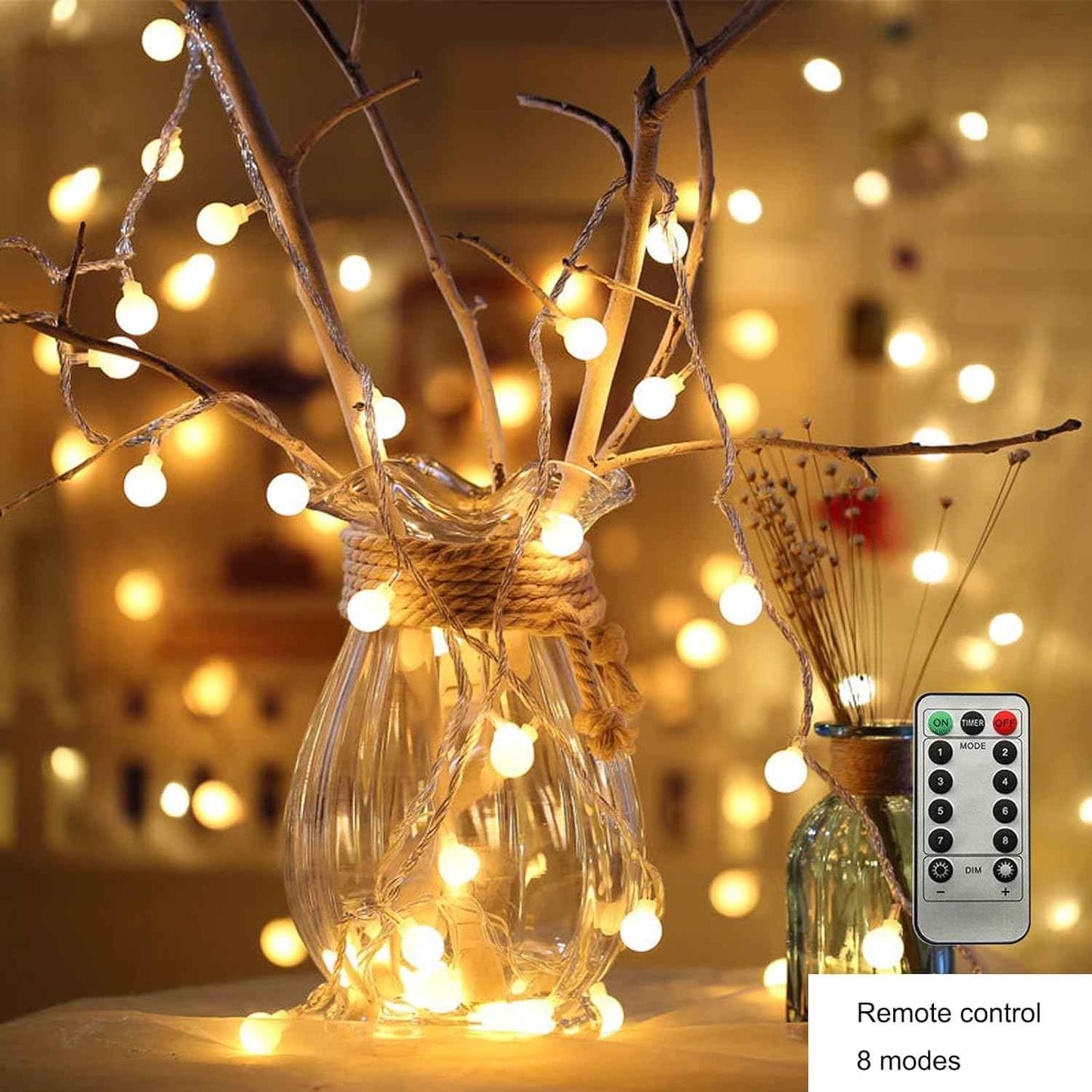 ZIMINGU LED Ball String Lights – Flameless Cool Touch Fairy Lights Safe for Kids and Pets, USB Powered Warm White Globe Lights