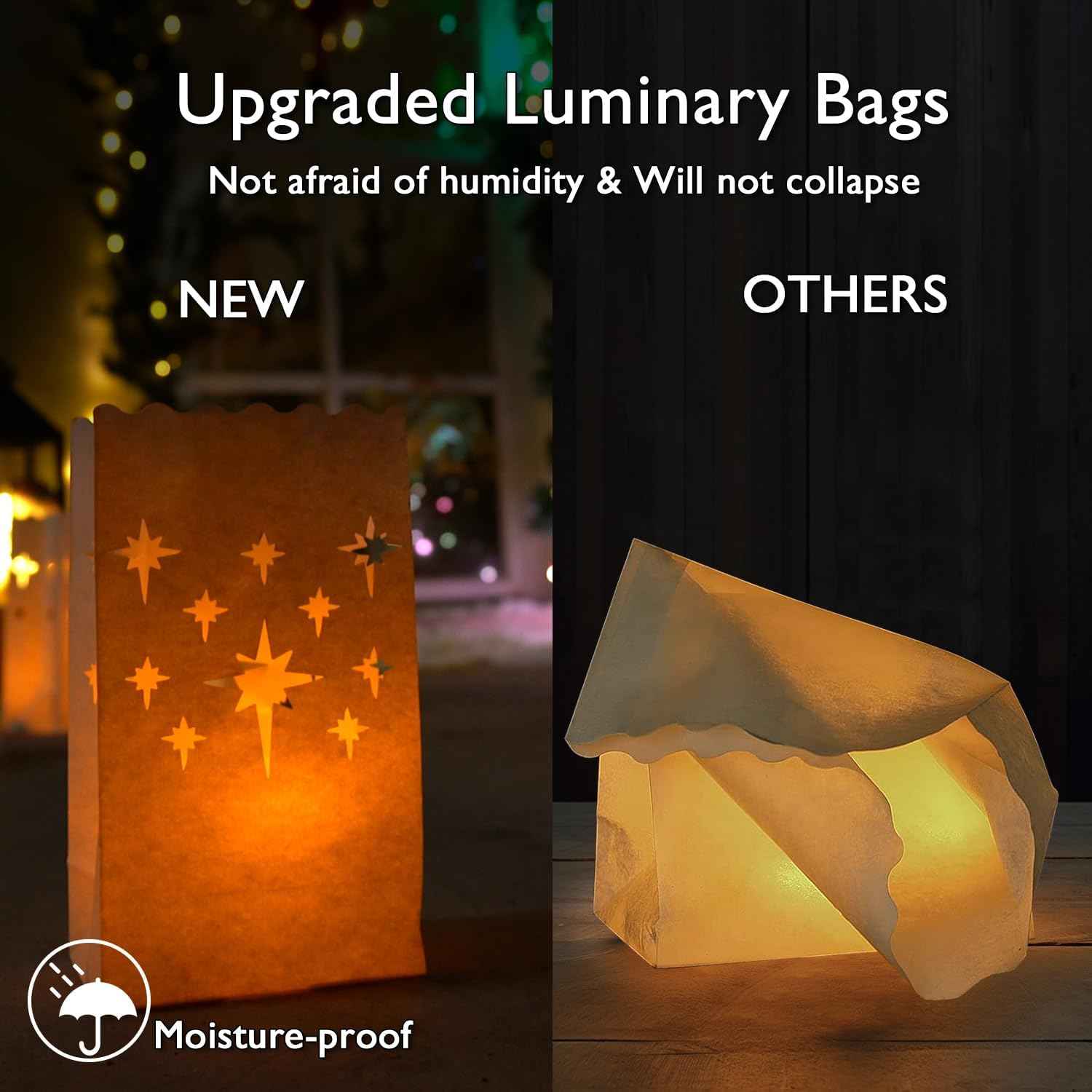 Homemory Star Luminary Bags with LED Tealights – Cozy Living Room Accent Lighting for Fall and Winter Evenings