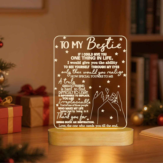 to My Bestie Gifts Warm Yellow Night Light – Calming Bedtime Ritual Lamp, Soothing 3D Illusion Wooden Base Light