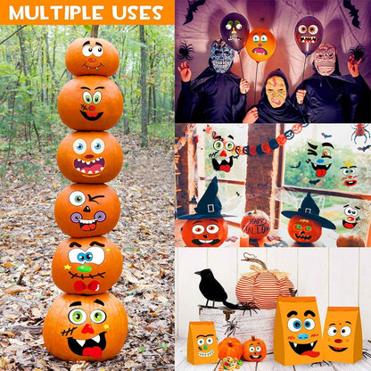 BainGsek 56 Funny Pumpkin Stickers for Kids – No-Knife Decorating Activity for Family Halloween and School Parties
